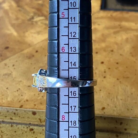 Natural Yellow Sapphire Sterling Silver Art Deco Ring Size 7 - Picture 8 of 9